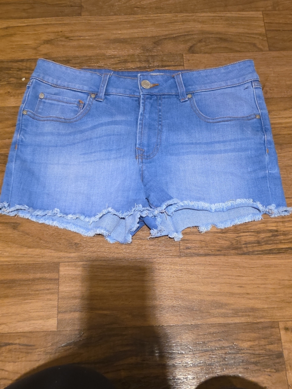 Blue Denim Frayed Hem Women's Shorts